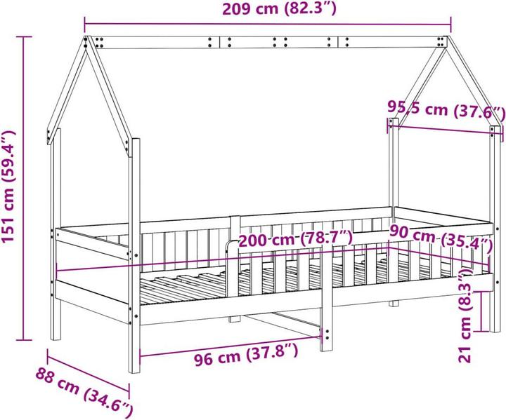 Produktbild vidaXL Kinderbett Hausbett Kiefer (90 x 200 cm)