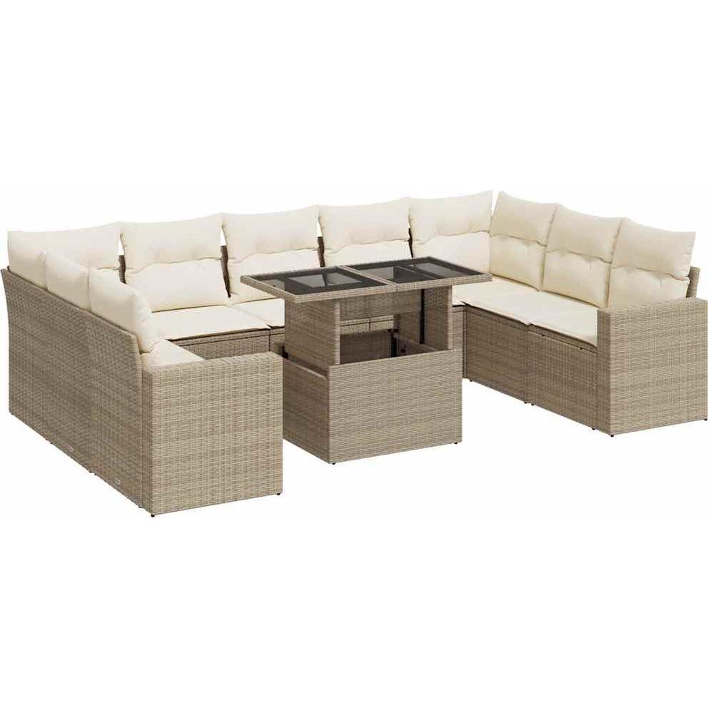 VidaXL, Gartenlounge, Gartenmöbel Sofa Garnitur Lounge Sitzgruppe 10-tlg. Beige Poly Rattan
