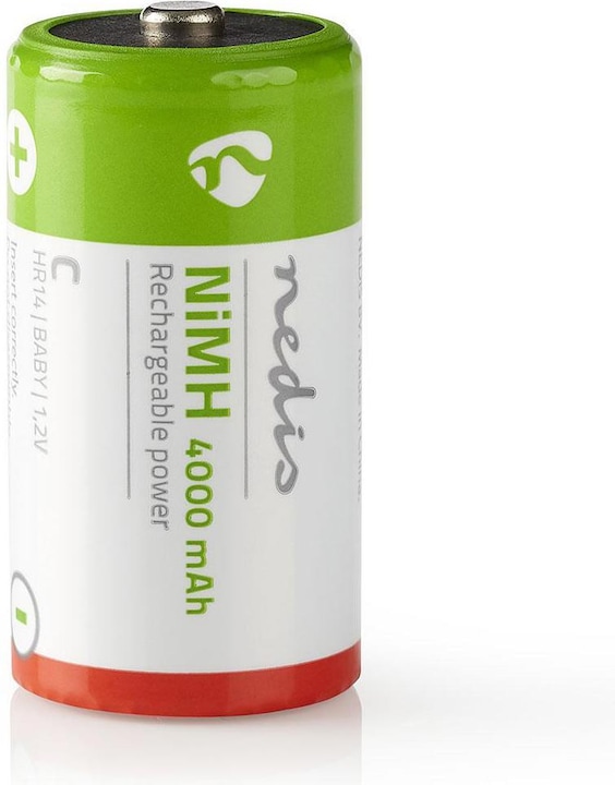 Nedis Batterie rechargeable NI-MH C 1.2 V DC 4000 mAh préchargée 2 blisters HR14 Vert/Rouge (2 pcs, C, 4000 mAh)