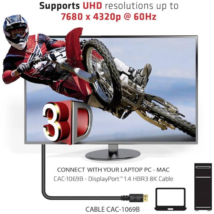 Produktbild Club 3D DisplayPort 1.4 HBR3 8K Cable M/M /13.12ft (4 m, DisplayPort)
