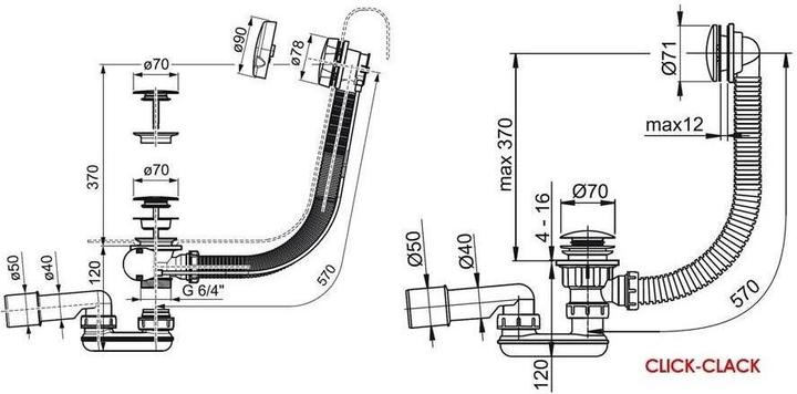 Actual product image Ravak Bathroom siphon, chrome, controlled by a cable