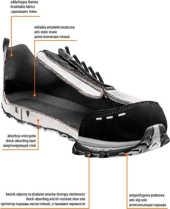 Image du produit Neo Tools Chaussures basses professionnelles O1 sans métal gris size 45 (82-736) (O1, 45)