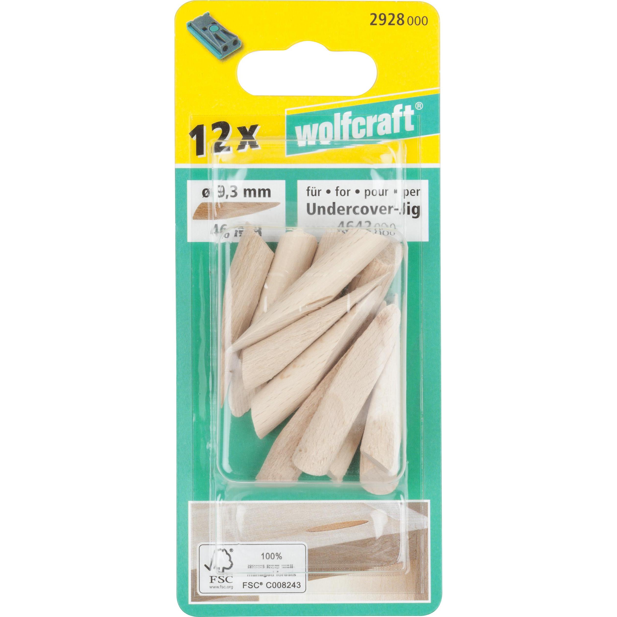 Thumbnail - wolfcraft, Dübel, 12 Schraublochabdeckungen für Undercover Jig, Ø 9,3 mm (12 Stk.)