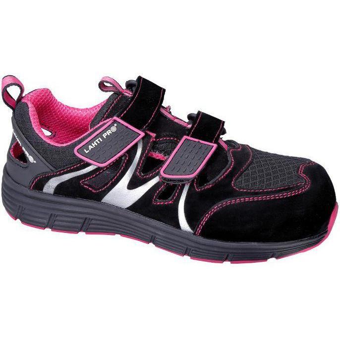 Thumbnail - Lahti Pro, Sicherheitsschuhe, Women's suede / knitted sandals. spell-rose, s1 src, "38", ce, open (S1, 38)