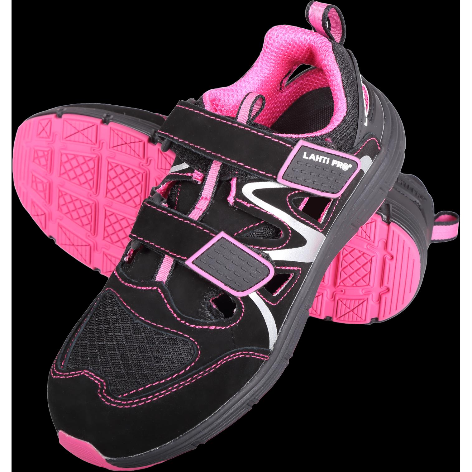 Thumbnail - Lahti Pro, Sicherheitsschuhe, Women's suede / knitted sandals. spell-rose, s1 src, "38", ce, open (S1, 38)