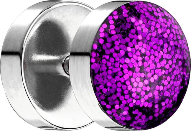Produktbild Star Piercing Fake Plug mit glitter Kuppel violett (ohne Messing, Chirurgenstahl 316L)