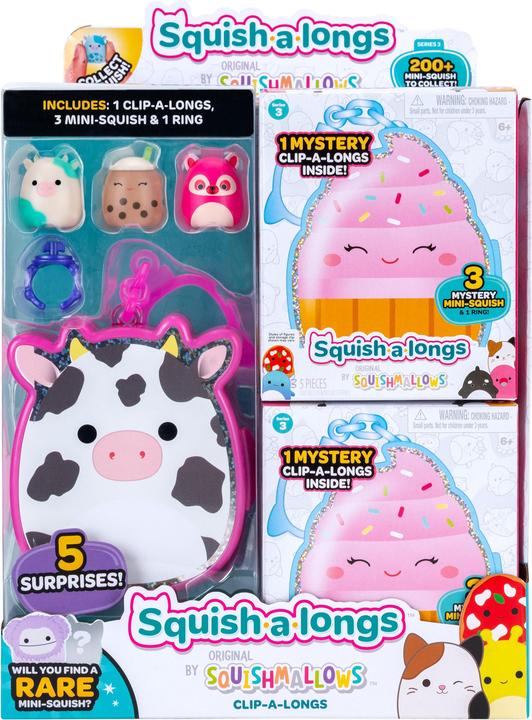 Produktbild Squishmallows Squish-a-longs 2,5 cm Clip-a-long 3 Pack Asst S3 CDU