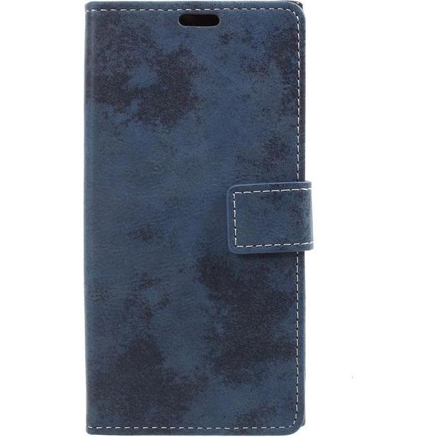 MU Classic Leder Bookcover im Vintage Look (Xperia XA1 Plus), Smartphone Hülle, Blau