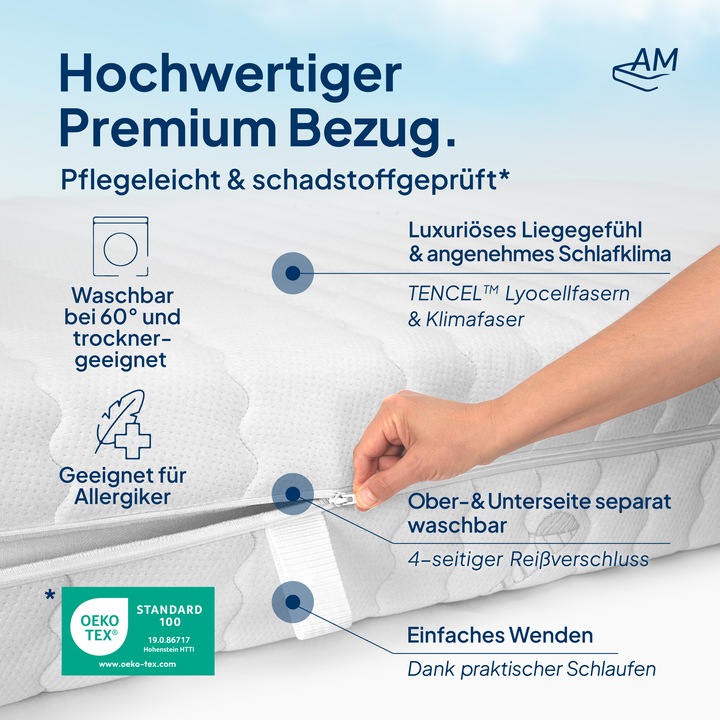 Produktbild AM Qualitätsmatratzen 1000 Federn 7-Zonen Taschenfederkern (90 x 210 cm, Federkern)