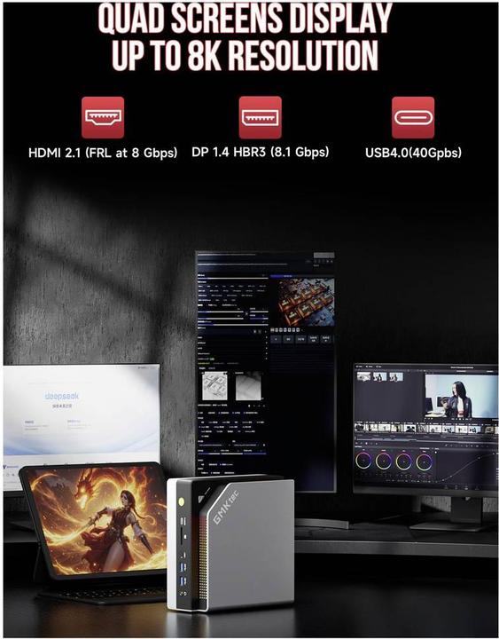 Produktbild GMKtec Mini PC Mini PC, AMD Ryzen™ AI Max+ 395 (64+1TB @DDR5X, WIN 11 Pro) 8K (1000 GB, 64 GB, AMD Ryzen AI Max+ 395)