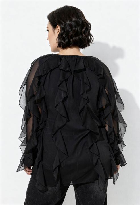 Actual product image Ulla Popken Sheer Chiffon Ruffle Blouse (54)