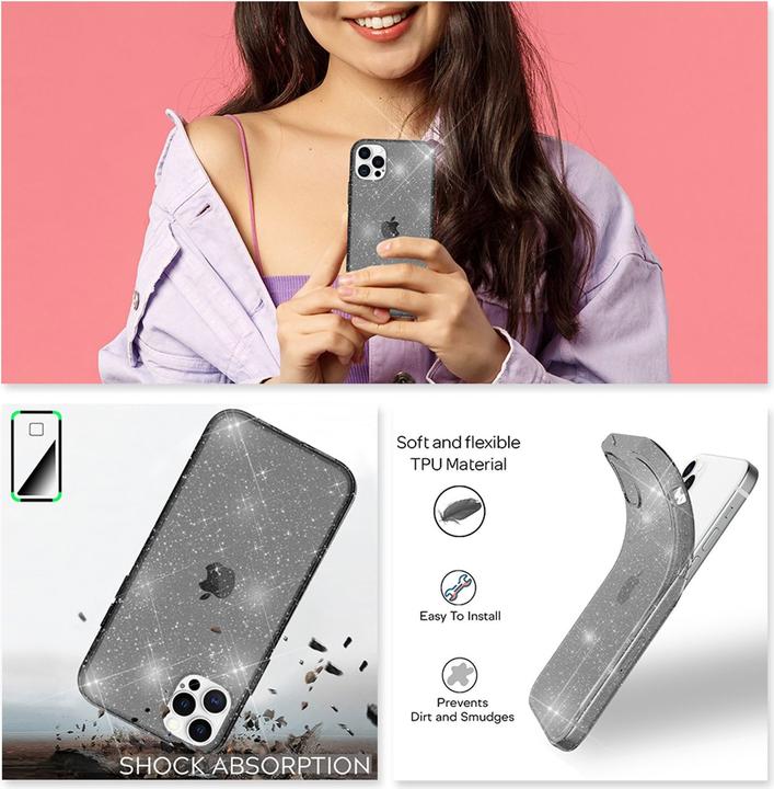 Actual product image Nalia Clear glitter silicone cover (Apple iPhone 13 Pro Max)