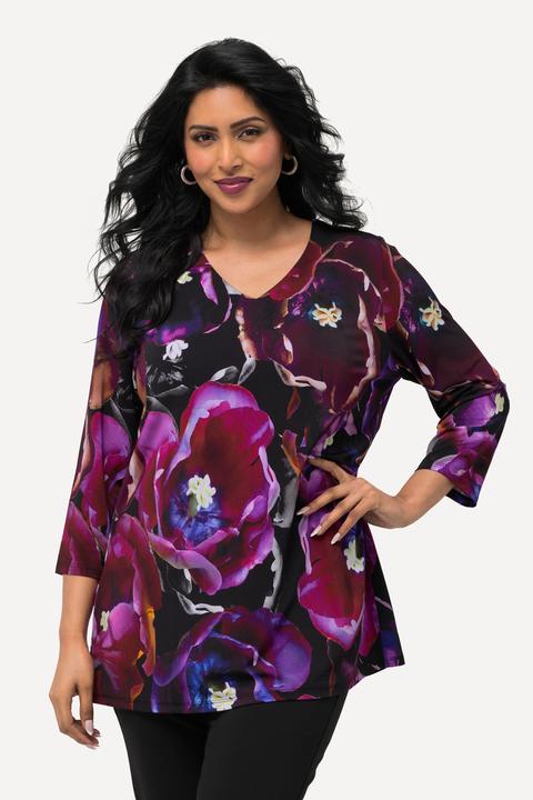Actual product image Ulla Popken Tulip 3/4 Sleeve Slinky Top (58)