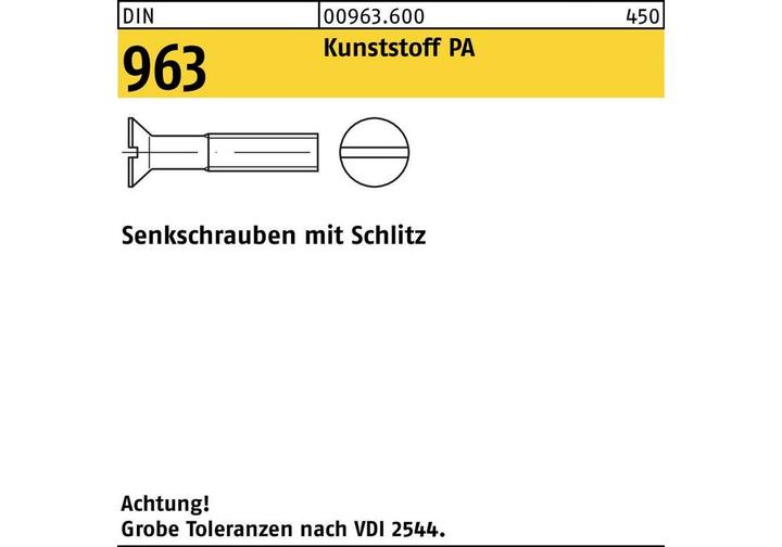 Actual product image Countersunk screw DIN 963 slotted M 5 x 10 polyamide (200 Screws per piece)