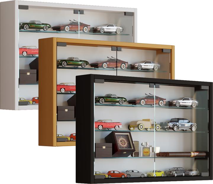 Actual product image VCM Collection wood glass wall display case Mandosa M with hinged doors (60 x 10 x 40 cm)