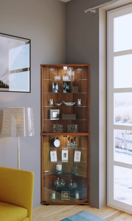 Image du produit VCM Collection de vitrines d'angle en bois et verre Vecko Maxi (176 x 67 x 23 cm)
