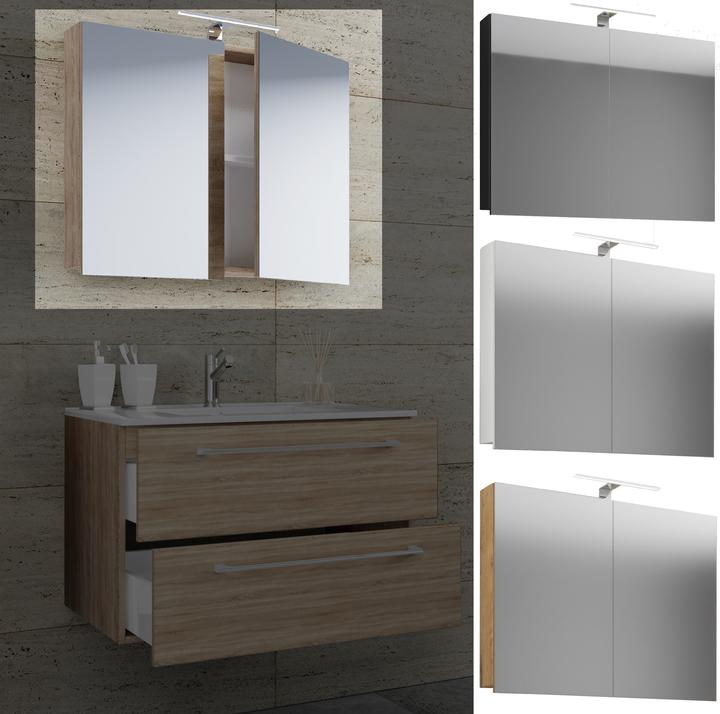 Actual product image VCM Wood bathroom furniture mirror cabinet Badinos 80 cm (80 x 12 x 59 cm)