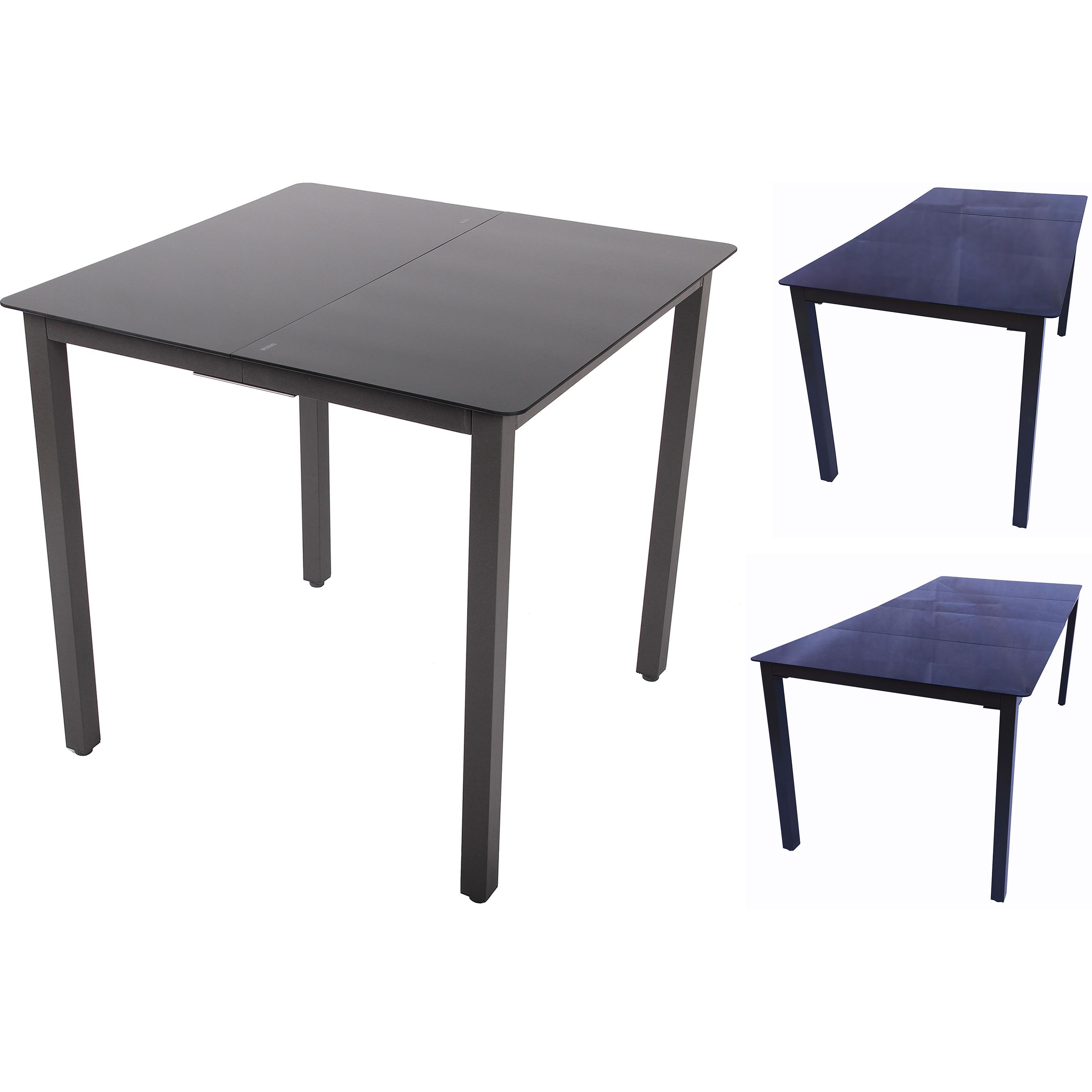 VCM, Gartentisch + Balkontisch, Alu Tisch Glas Esstisch Gartentisch Balkontisch Gartenmöbel Schwarzglas (180 cm)