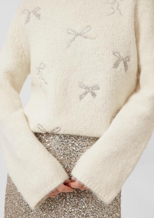 Produktbild s.Oliver Strickpullover Strickpullover mit Stehkragen und Schleifen-Stickerei (44)