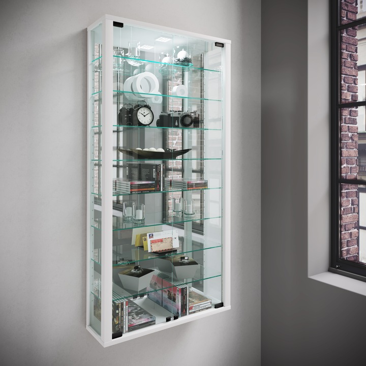 Produktbild VCM Wandvitrine Sammelvitrine Glasvitrine Wand Vitrine Regal Schrank Glas Hängevitrine "Vitrosa Maxi (59 x 18 x 115 cm)