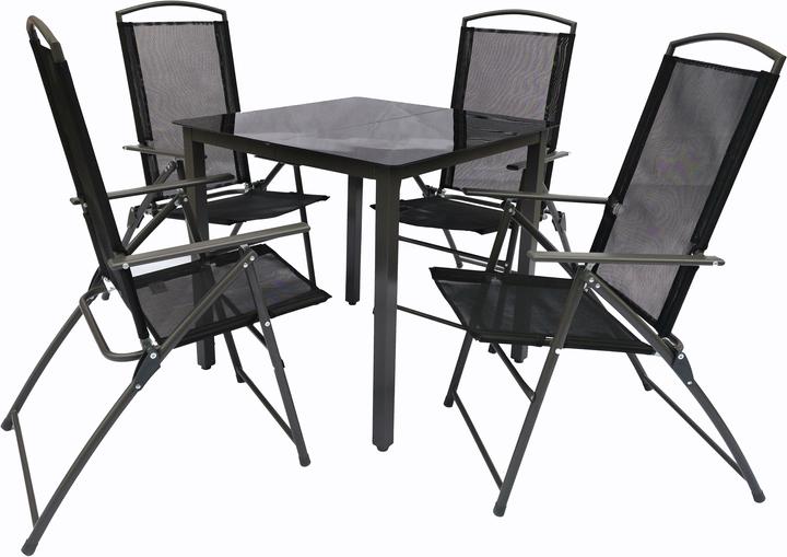 Produktbild VCM 5-tlg. Gartenmöbel Set Sitzgruppe 80x80 Schwarzglas (80 cm)