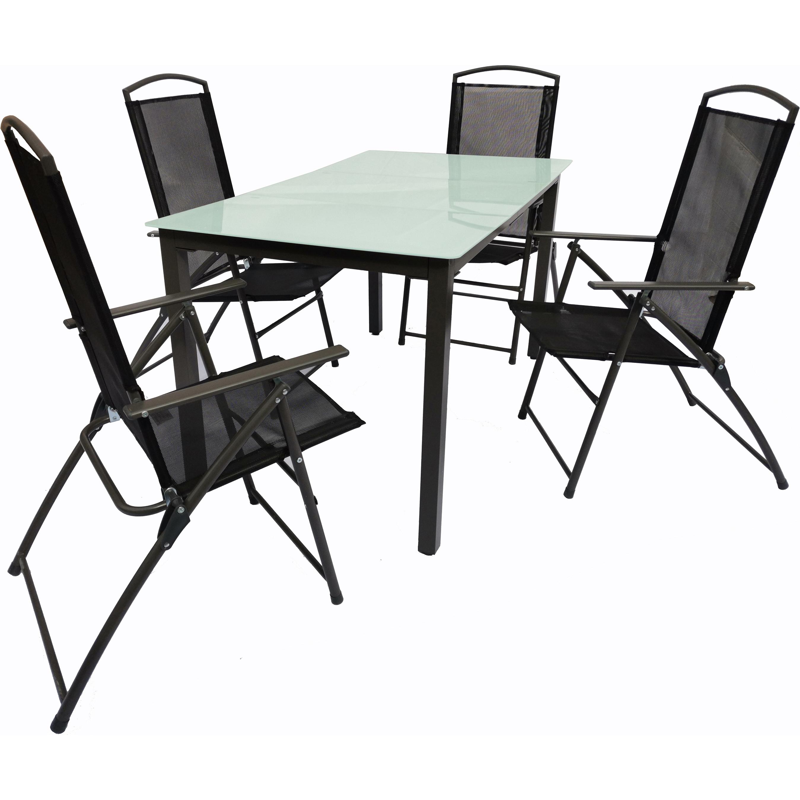 VCM, Gartentisch + Balkontisch, 5-tlg. Gartenmöbel Set Sitzgruppe 140x80 Mattglas (140 cm)