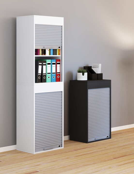 Actual product image VCM Wood office cabinet filing cabinet Aktos L roller shutter lockable (50 x 40 x 93 cm)