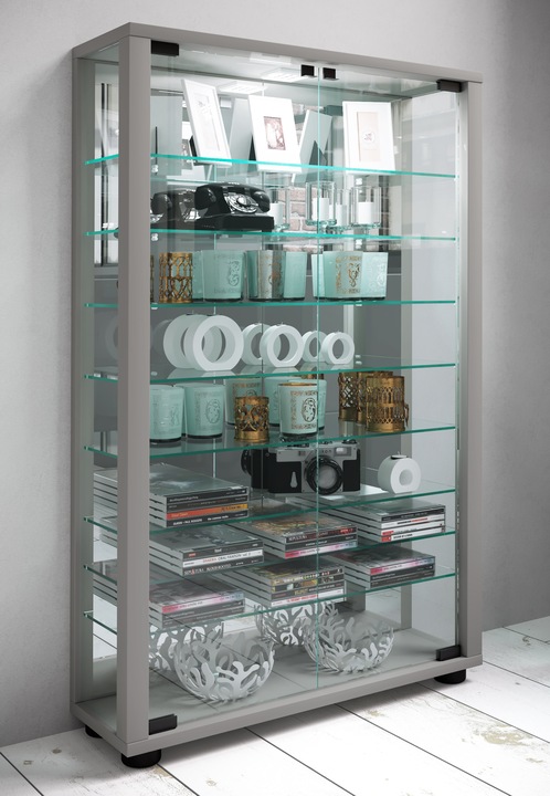 Image du produit VCM Vitrine de collection vitrine sur pied vitrine en verre étagère en verre vitrine "Lumo Mini miroir (59 x 18 x 91 cm)