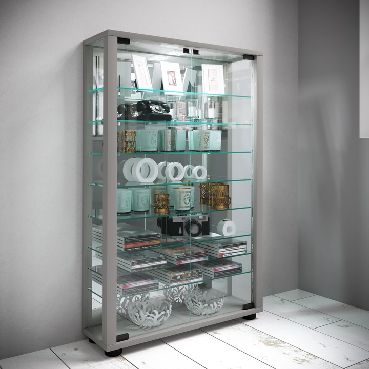 Image du produit VCM Vitrine de collection vitrine sur pied vitrine en verre étagère en verre vitrine "Lumo Mini miroir (59 x 18 x 91 cm)