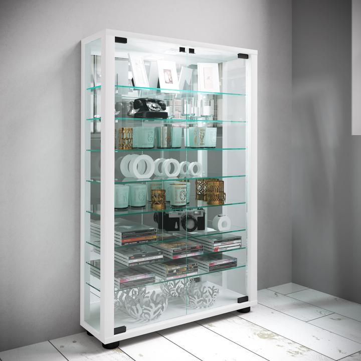 Produktbild VCM Sammelvitrine Standvitrine Glasvitrine Glasregal Vitrine Glas Schaukasten "Lumo Mini Spiegel" (59 x 18 x 91 cm)