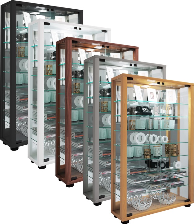 Image du produit VCM Vitrine de collection vitrine sur pied vitrine en verre étagère en verre vitrine "Lumo Mini miroir (59 x 18 x 91 cm)