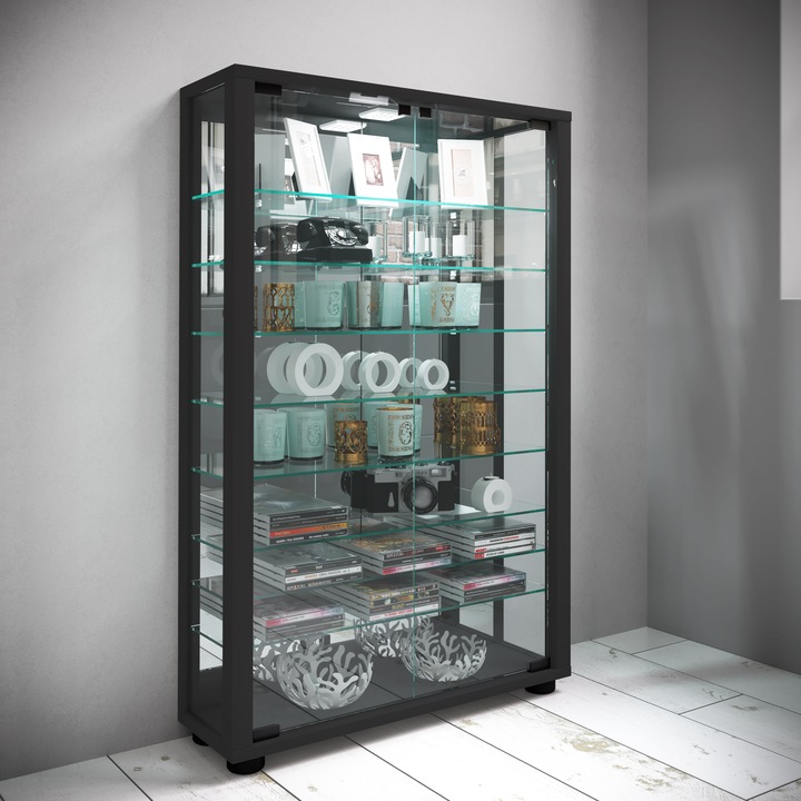 Image du produit VCM Vitrine de collection vitrine sur pied vitrine en verre étagère en verre vitrine "Lumo Mini miroir (59 x 18 x 91 cm)