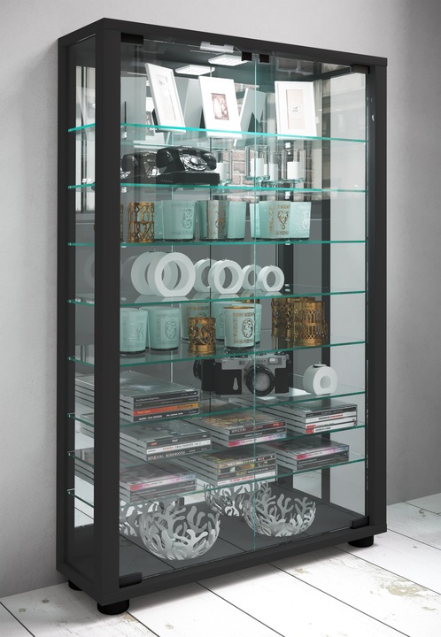 Image du produit VCM Vitrine de collection vitrine sur pied vitrine en verre étagère en verre vitrine "Lumo Mini miroir (59 x 18 x 91 cm)