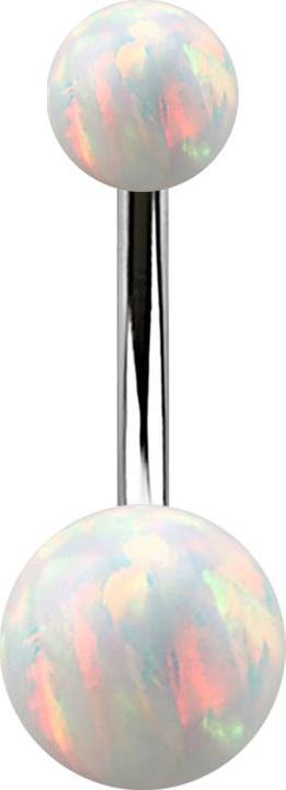 Produktbild Star Piercing Banane silber mit zwei Kugeln Opal weiss (ohne Messing, Chirurgenstahl 316L)