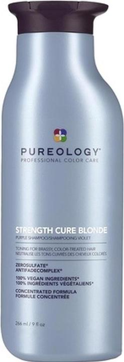 PUREOLOGY Strength Cure Blonde Purple Shampoo Restore and Tone for Brassy Blonde Hair Vegan Formulas Sulphate (266 ml, Flüssiges Shampoo)
