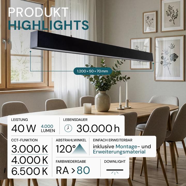 Image du produit Luxula Lampe de comptoir LED, 120 cm, noire (4000 lm)