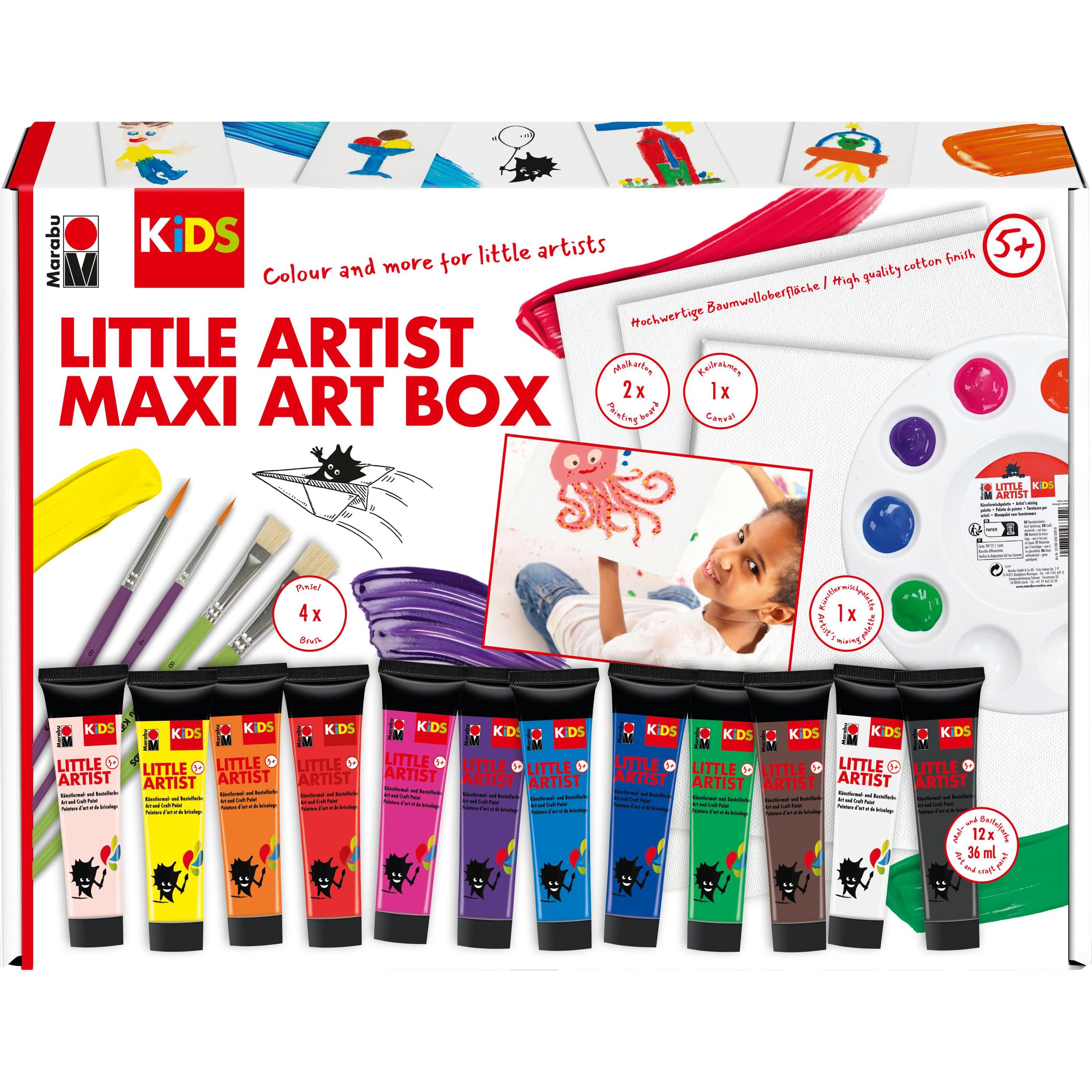Marabu, Künstlerfarbe + Bastelfarbe, Little Artist Maxi Art BoxKiDS (Mehrfarbig, 36 ml)