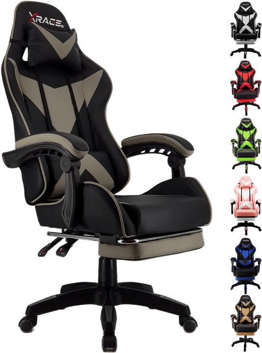XRace Ergonomischer Gaming-Stuhl mit Lendenwirbelstütze und Fussstütze