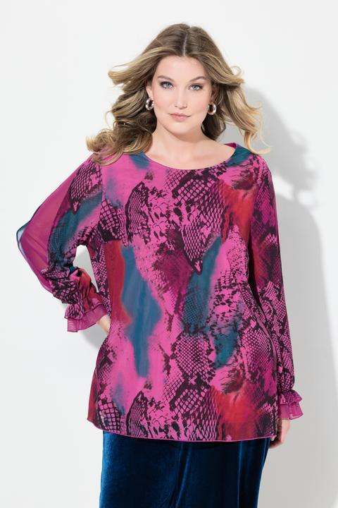 Image du produit Miamoda Bluse, Mesh mit Alloverdruck, weiter Langarm (50)