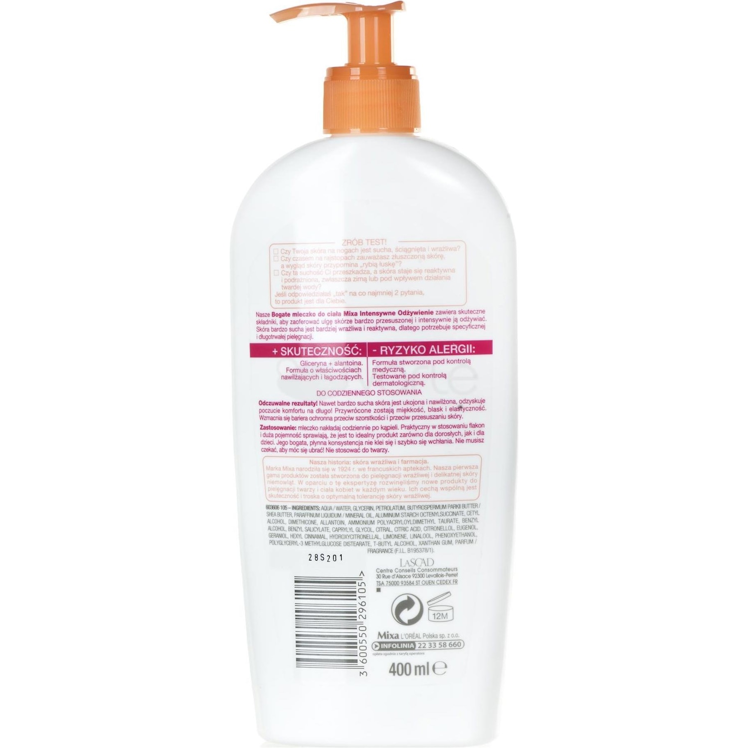 Mixa, Bodylotion, Rich body milk 400 ml (Körpermilch, 400 ml)