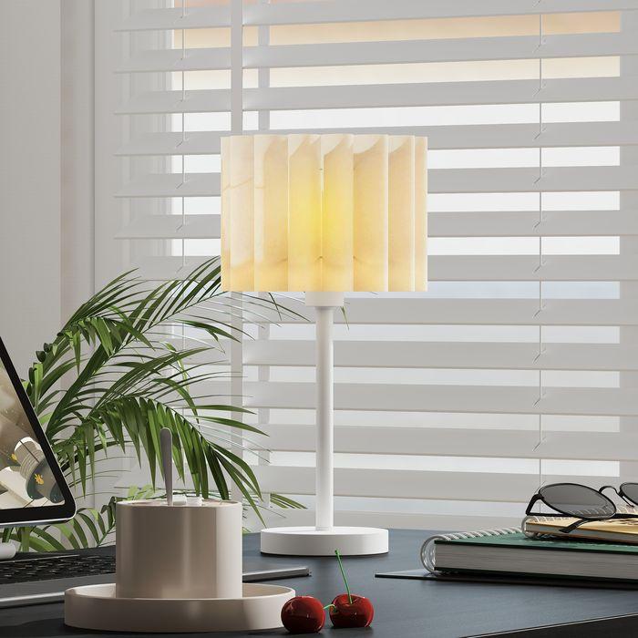 Produktbild Swisshandel24 Tischlampe im Retro-Stil, Nachttischlampe, Kunststoff-Schirm, Knopfschalter, Weiss (E27)