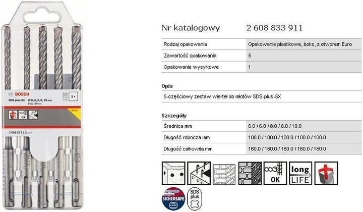 Produktbild Bosch Zubehör PRO SDS plus-5X Hammerbohrer-Set, 6/6/8/8/10 mm, 5-tlg. (6, 8, 10 mm)