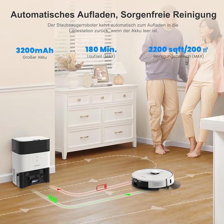 Produktbild Airrobo Robotstaubsauger mit Wischfunktion, automatischer Entleerung und App-Steuerung (2600 Pa, Wischtuch)