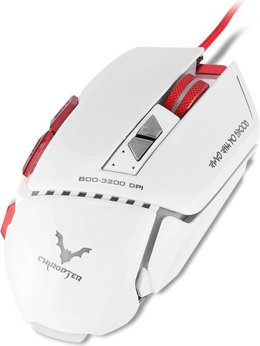 Actual product image Chiropter GM2 Pro aluminum optical gaming mouse with 8 buttons, braided 1.5 m cable 1000-3200 dpi LED light wh