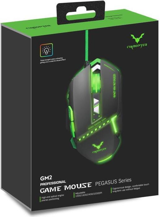 Actual product image Chiropter GM2 Pro aluminum optical gaming mouse with 8 buttons, braided 1.5 m cable 1000-3200 dpi LED light wh