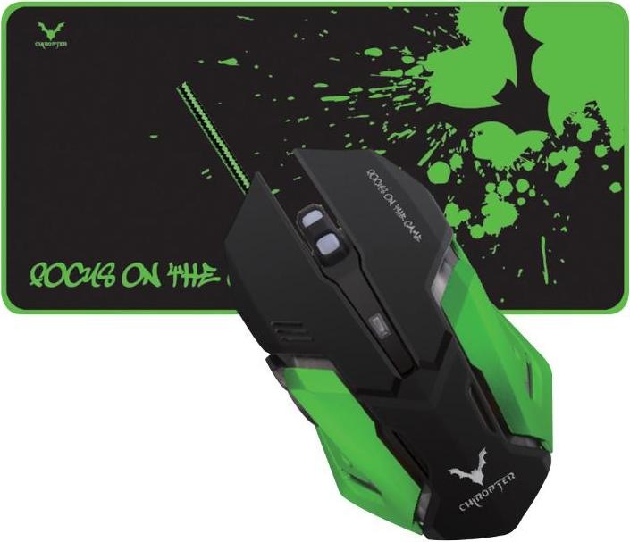 Actual product image Chiropter X2 Combo Pro Optical Gaming Mouse with 6 Buttons 1200-3200 dpi + Large 60x30cm Black Tray