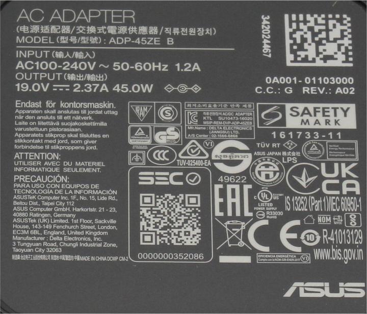 Actual product image ASUS Original 45 Watt power supply unit - AD45-00B ADAPTER/EU V3 (45 W)