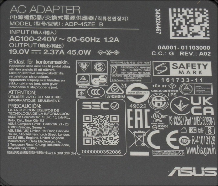 Produktbild ASUS Original Netzteil 45 Watt - AD45-00B ADAPTER/EU V3 (45 W)
