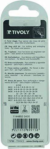 Actual product image Tivoly Step drill Ø6-37 mm. spiral, uncovered.12 steps., in a blister (37 mm)