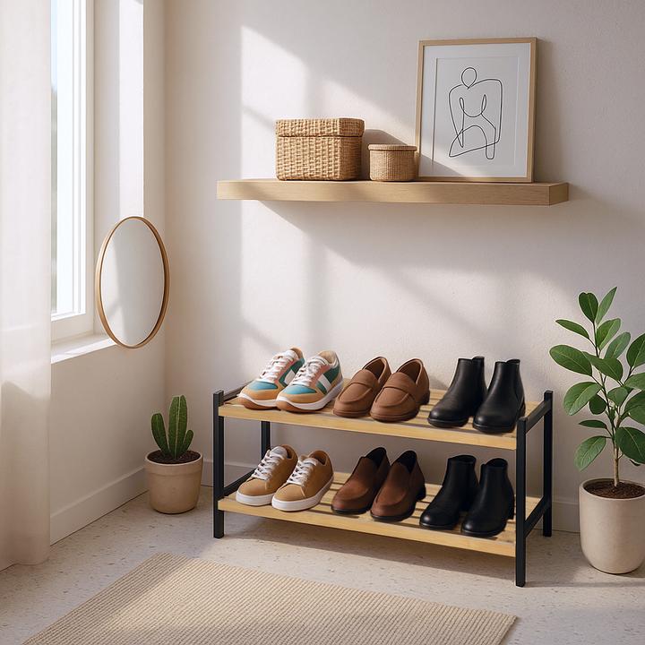 Actual product image Relaxdays Schuhregal Bambus 2 Ebenen